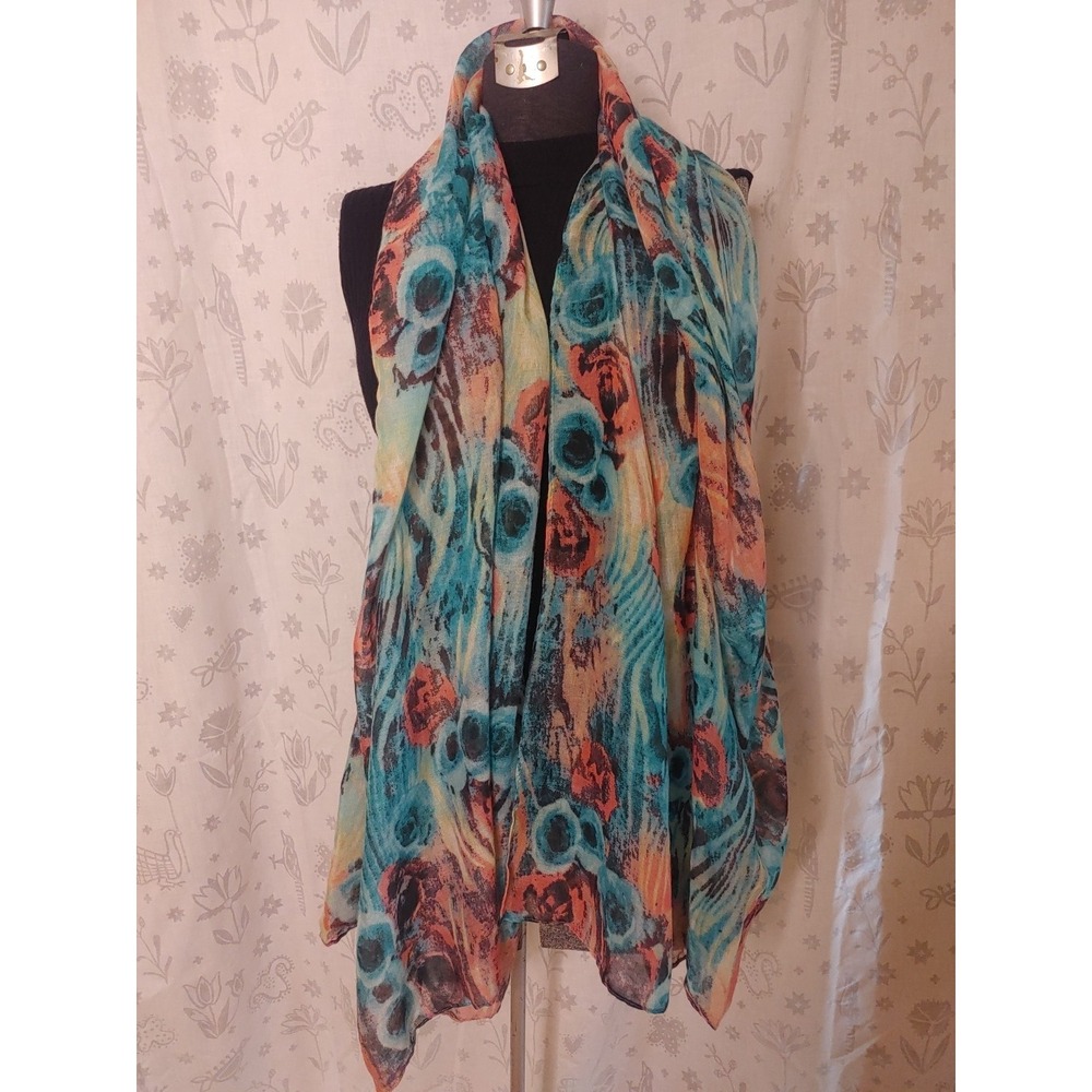 Rectangle Scarf Floral Art Aqua Blue Pink Olive‎ Wrap Sarong Beach Flowers